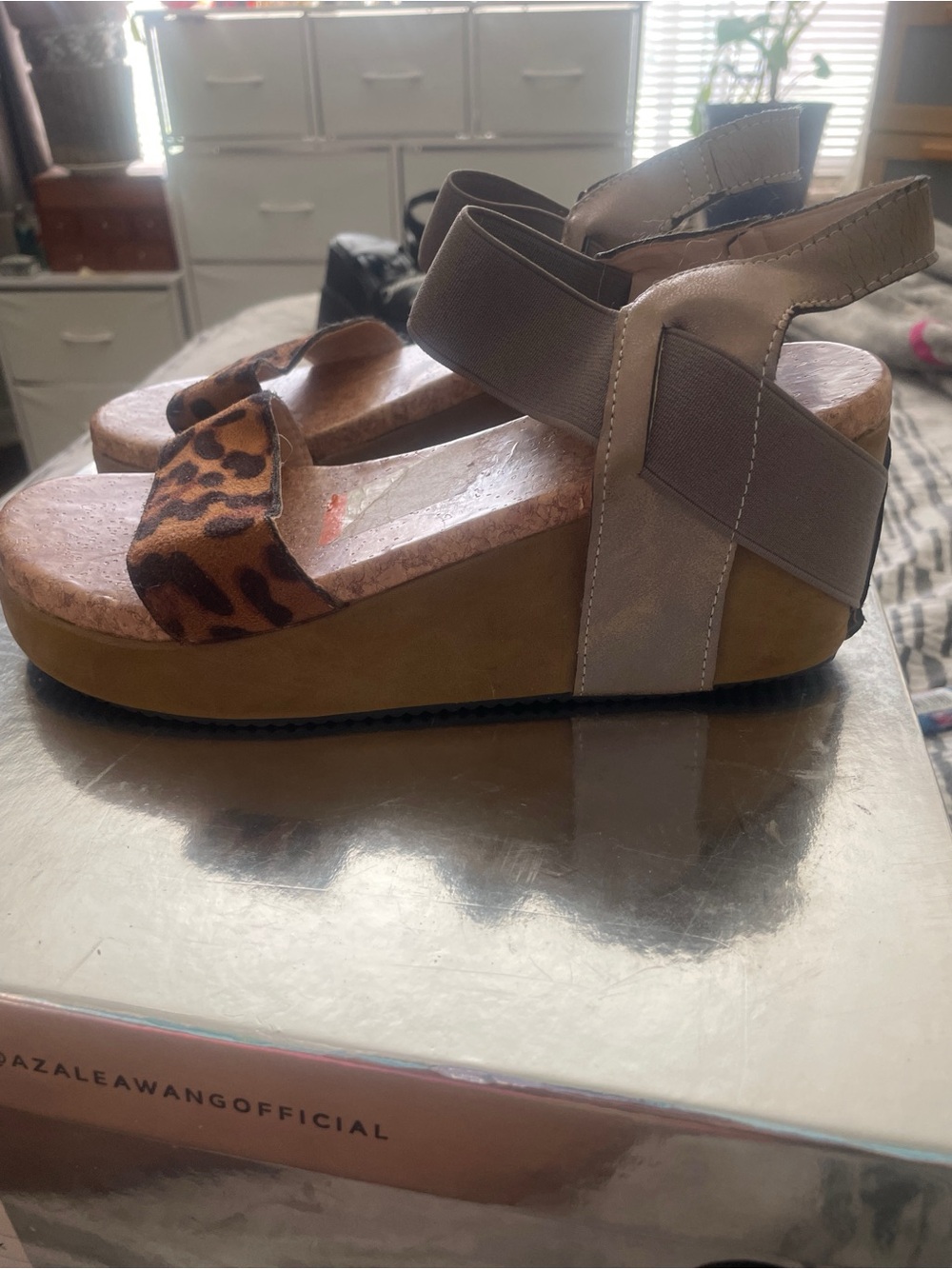 Wedgwood Leopard-Print Wedge Sandals in Brown